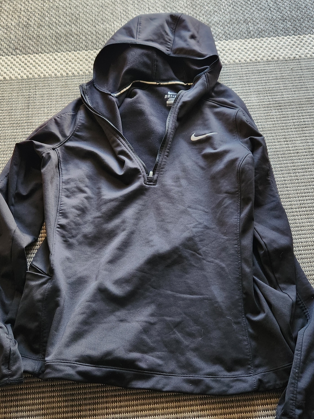Nike Running Dri-FIT Half Zip Hooded Pullover Fleece Black Large L